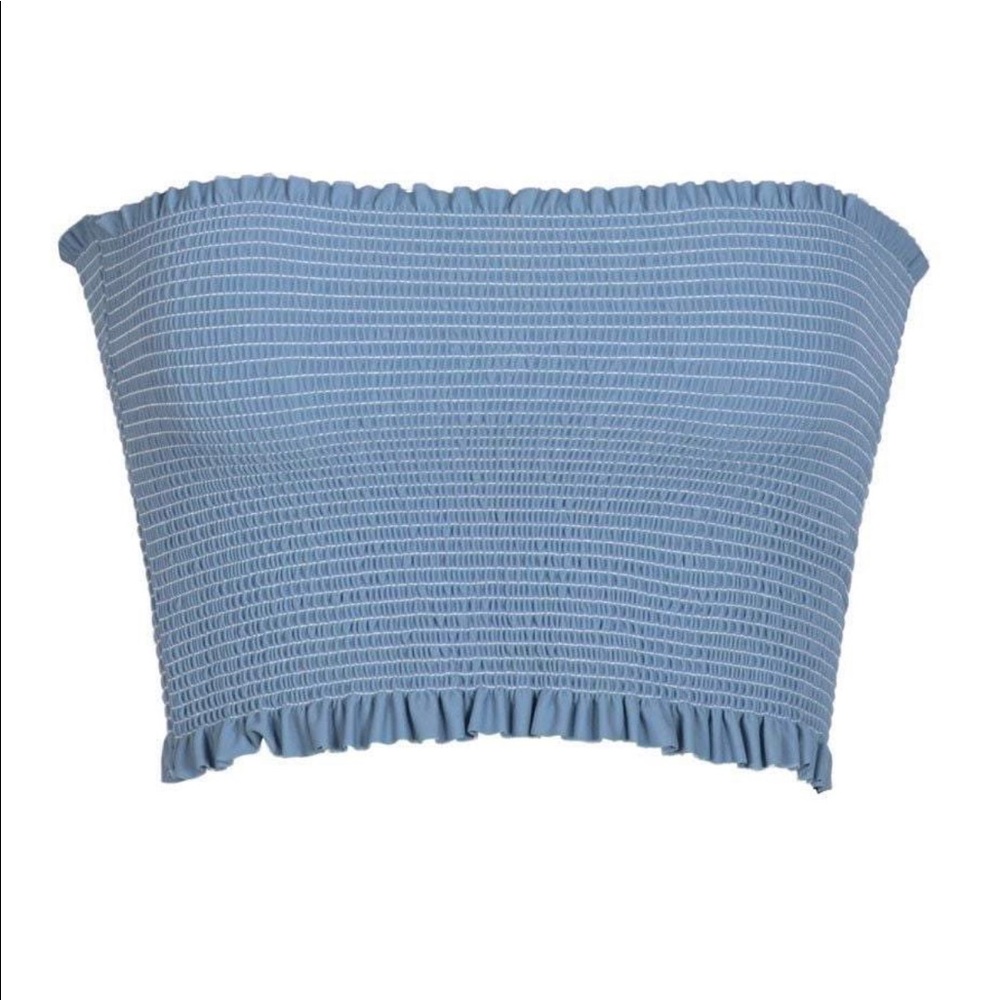 PilyQ Smocked Ruffle Bandeau Bikini Top Sky Blue